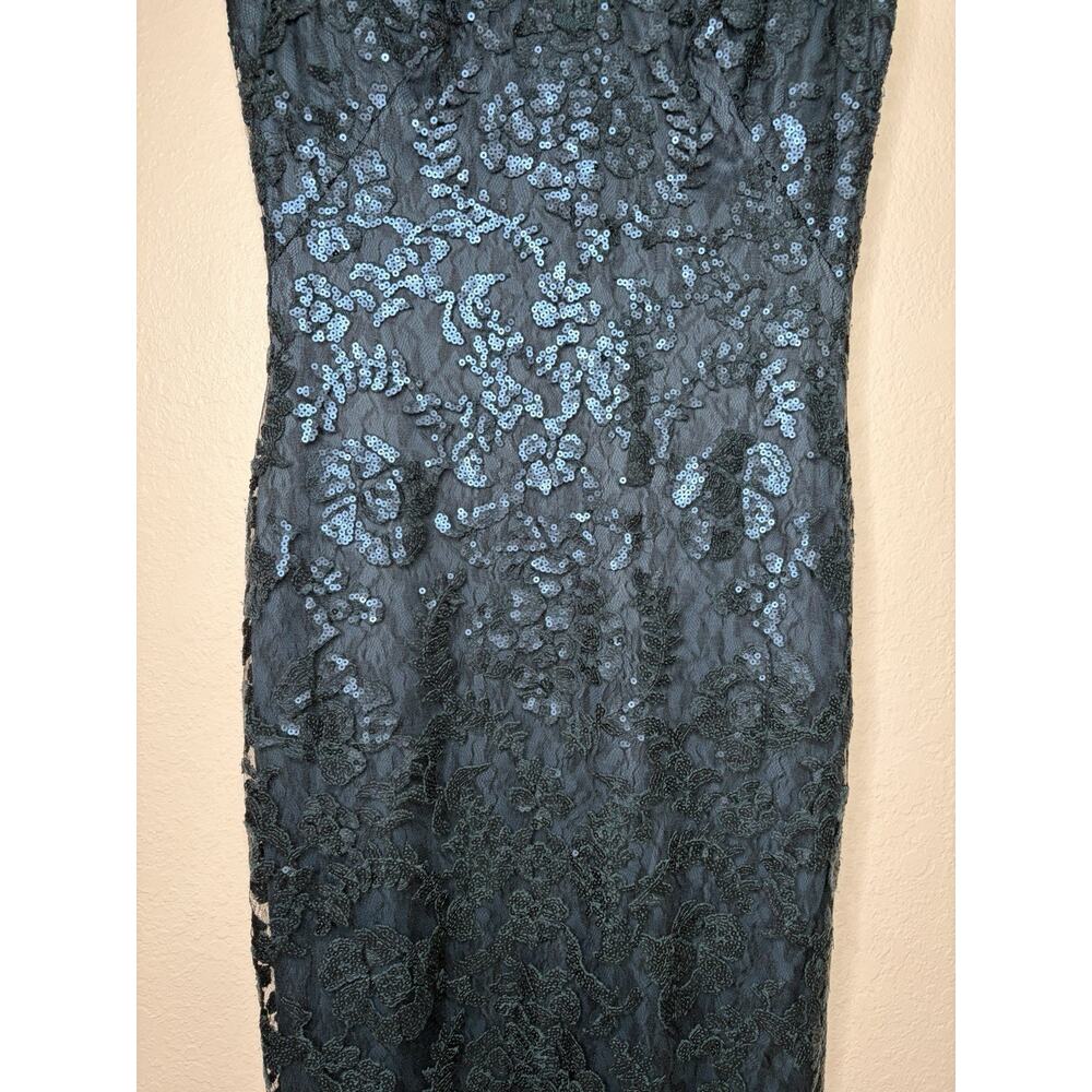 Tadashi Shoji Paillette Blue Embroidered Lace Sequin Sheath Dress Size 8 Regal - Picture 3 of 8